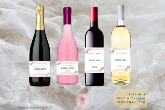 Elegant Bridal Shower Champagne and Wine Label Designs