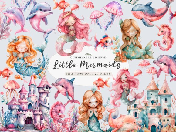 Little Mermaid Png, Cute Mermaid Clipart for Digital Design