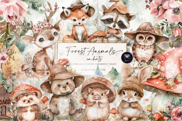 Whimsical Woodland Animals Clipart Watercolor for Creative Projects